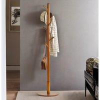 Rafaelo Mobilia Adjustable Wooden 8 Hook Coat Stand With Round Base in Brown