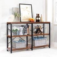 Rafaelo Mobilia Industrial 3 Tier Rustic Console Table With Metal Frame in Brown