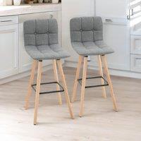Rafaelo Mobilia Set Of 2 Wooden Bar Stools With Backs & Footrest For Kitchen Bar in Grey