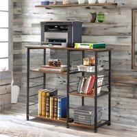 Rafaelo Mobilia Industrial Kitchen Baker's Rack With Storage Shelves & Hooks in Dark Brown