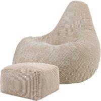 icon Gaming Bean Bag Recliner & Footstool, Corduroy in Beige