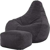 icon Gaming Bean Bag Recliner & Footstool, Corduroy in Charcoal