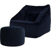 icon Natalia Velvet Adults Bean Bag Armchair & Pouffe, Ready Filled Large Beanbag & Footstool Dusk Pink in Dark Blue