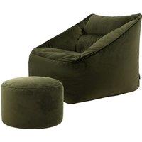 icon Natalia Velvet Adults Bean Bag Armchair & Pouffe, Ready Filled Large Beanbag & Footstool Dusk Pink in Olive