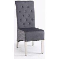 Modernique A Pair (x2) Velvet Tufted High Back Dining Chairs with Chrome Legs in Grey