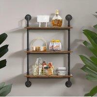 Rafaelo Mobilia Industrial Pipe Wall-Mounted 3 Tier Floating Shelves in Dark Brown