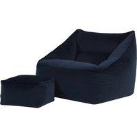 icon Natalia Velvet Adults Bean Bag Armchair & Pouffe, Ready Filled Large Beanbag & Footstool Olive Green in Dark Blue