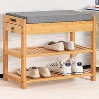 Rafaelo Mobilia Bamboo Shoe Storage Bench With Hidden Drawer & Cushioned Seat in Brown
