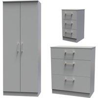 Swift Devon 3 Piece Bedroom Set (Wardrobe, Chest & Bedside) in Dusk Grey - Ready Assembled in Dark Grey