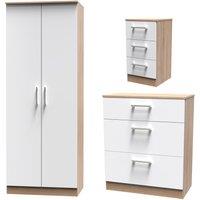 Swift Devon 3 Piece Bedroom Set (Wardrobe, Chest & Bedside) in White Matt & Bardolino Oak - Ready Assembled