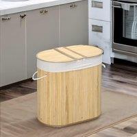 Rafaelo Mobilia Bamboo Double Laundry Basket With Lid & Removable Lining in Natural