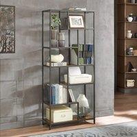 Rafaelo Mobilia 175CM Tall Industrial Bookcase With 6 Tiered Shelves in Dark Brown