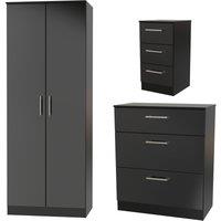 Swift Devon 3 Piece Bedroom Set (Wardrobe, Chest & Bedside) in Black Matt - Ready Assembled