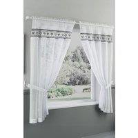 Tyrone Textiles Lucy Embroidered Heart Kitchen Window Set Curtain Pair with Frill Edging & Matching Tie Backs (Black, 36" (91cm))