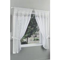 Tyrone Textiles Lucy Embroidered Heart Kitchen Window Set Curtain Pair with Frill Edging & Matching Tie Backs (Black, 36" (91cm))