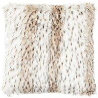 Orsina Lamina Animal Print Square Faux Fur Cushion, Luxe Leopard-Patterned Throw Pillow with Feather Filler in Natural