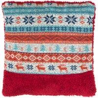 Orsina Fairisle Red Throw Cushion, Polyester Dcor Cushion for Relaxing, Washable Cushion for Sofa, Bed, Chair