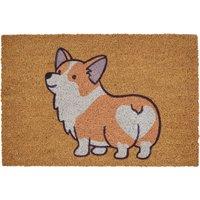 Orsina Corgi Doormat, Charming Coir Mat With Adorable Corgi Print & PVC Backing, Durable & Dirt-Scraping in Natural | Size: 100 cm diameter