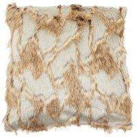 Orsina Lamina Grey & Natural Faux Fur Square Cushion, Luxe Ombre Design with Feather Filler, Faux Throw Cushion