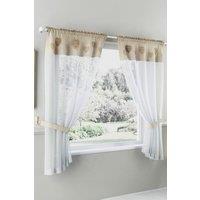 Tyrone Textiles Sweetheart Embroidered Heart Kitchen Window Set Curtain Pair With Matching Tie Back in Natural | Size: 140 cm width x 122 cm drop