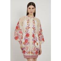 Petite Floral Embroidery Organdie Woven Mini Dress