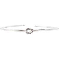 Harfi Women's Minimalist Sterling Silver White Topaz April Birthstone Bangle Bracelet