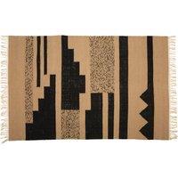 Orsina Large Trenza Rug, Handcrafted Urban Tribe Area Rug With Braid Detail, Neutral Sand & Black Wool Blend Carpet in Brown | Size: 100 cm diameter