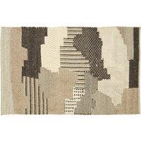 Orsina Natural & Grey Patchwork Rug, Handcrafted Wool Blend Small Area Rug, Aesthetic Floor Rug