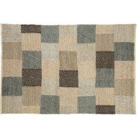 Orsina Large Neutral Grid Woven Rug, Beige, Brown & Grey Handcrafted Patchwork Area Rug, Wool Cotton Blend Floor Mat