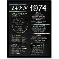 Artery8 Men's Wall Art Print 50th Birthday Anniversary Idea Chalk Board Aesthetic For Him Born in 1974 Framed Art in Black | Size: A4