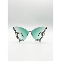 SVNX Women's Butterfly Shaped Lens with Crystal Detail in Green