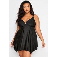 Yours Women's Knotted Strap Hanky Hem Swim Dress in Black | Size: 16