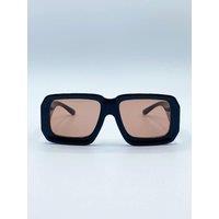 SVNX Women's Oversized Square Frame Sunglasses In Black with Orange Lenses