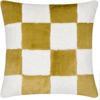 Heya Home Cozee Check Faux Fur Cushion in Olive | Size: 50 cm x 50 cm