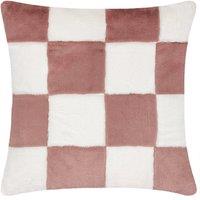 Heya Home Cozee Check Faux Fur Cushion in Pink | Size: 50 cm x 50 cm