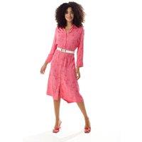 Liquorish Women's Pink Flamingo Print Midi Shirt Dress with Belt | Size: Medium
