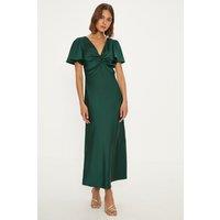 Oasis Women's Satin Twist Front Angel Sleeve Midi Bridesmaid Dress in Emerald | Size: 8