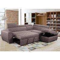 Furnishings For Less UK Nevada Large L Shaped Suede Tilting Headrest & Storage Ottoman Included Right Hand Facing in Light Brown