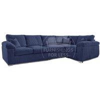 Furnishings For Less UK Delta Large Long Narrow 5 Seater Corner Sofa Right Hand Facing Jumbo Cord L Shape in Blue