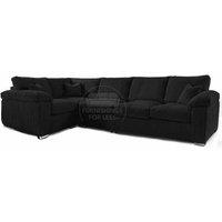 Furnishings For Less UK Delta Large Long Narrow 5 Seater Corner Sofa Left Hand Facing Jumbo Cord L Shape in Black