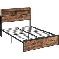HOMCOM Bed Frame with Storage Headboard & Under Bed Storage in Brown | Size: Double
