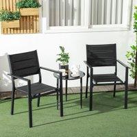 OUTSUNNY 2 PCs Garden Dining Chairs, Stackable Design Aluminium Outdoor Armchairs in Black | Size: 2 Pack