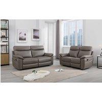 Furnishings For Less UK Austin Genuine Reclining Sofa Suite Manual Recliner Set Real Leather in Grey