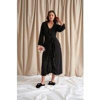Pretty You London Women's Bamboo Frill Kimono in Black | Size: Medium/Large