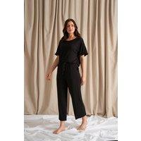 Pretty You London Women's Bamboo Frill Tee Trouser Set in Black | Size: 10