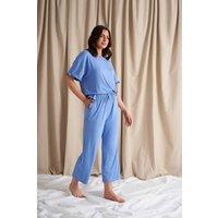 Pretty You London Women's Bamboo Frill Tee Trouser Set in Bright Blue | Size: 8