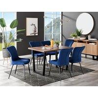 FurnitureboxUK Kylo Large Brown Wood Effect Dining Table & 6 Nora Black Leg Velvet Chairs in Blue