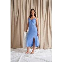 Pretty You London Women's Bamboo Frill Chemise in Bright Blue | Size: 16