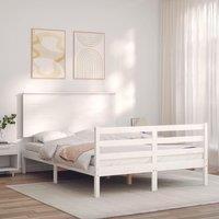 Berkfield Home Bed Frame with Headboard White Small Double Solid Wood