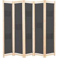 Berkfield Home 5-Panel Room Divider Grey 200x170x4 cm Fabric | Size: 200 x 170 x 4 cm
